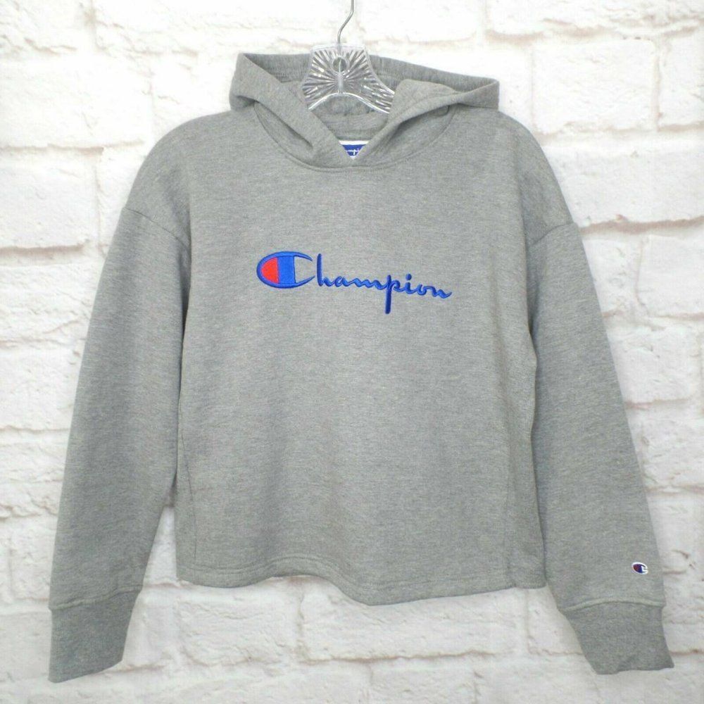 Champion Girls' Gray Reverse Weave Boxy Hoodie - Size Large (14) - NWT